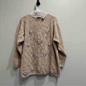 VTG Willow Bay women’s 18/20 tan Sweater,embroidered,floral,cottagecore,garden